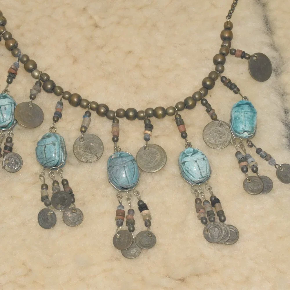 Vintage Scarab Charm Gold Coin Necklace - Picture 3 of 6